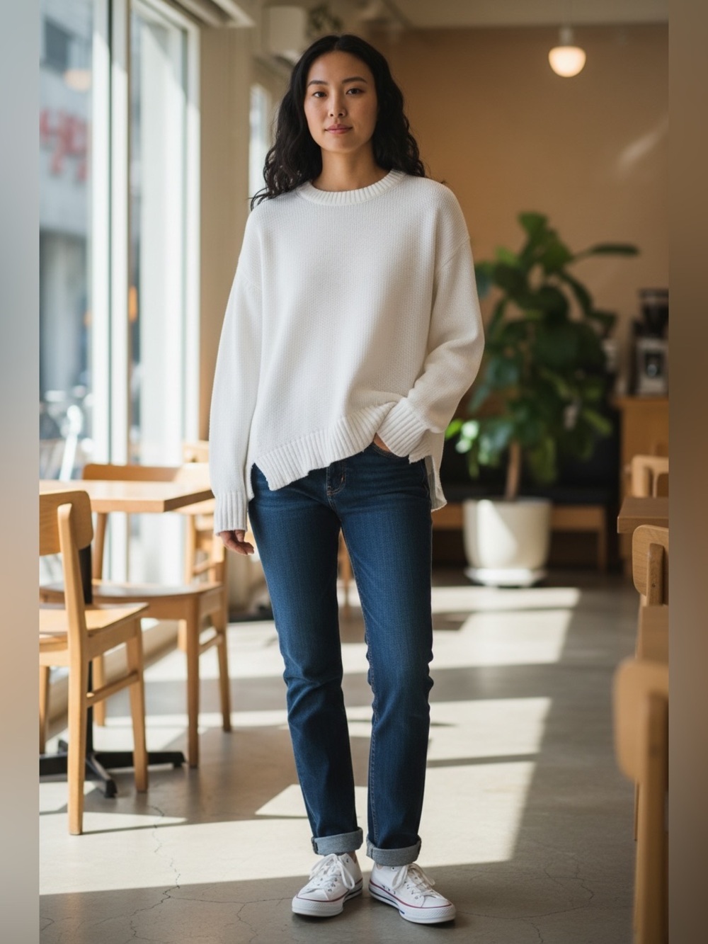 Daily Ritual White Crewneck Knit Sweater